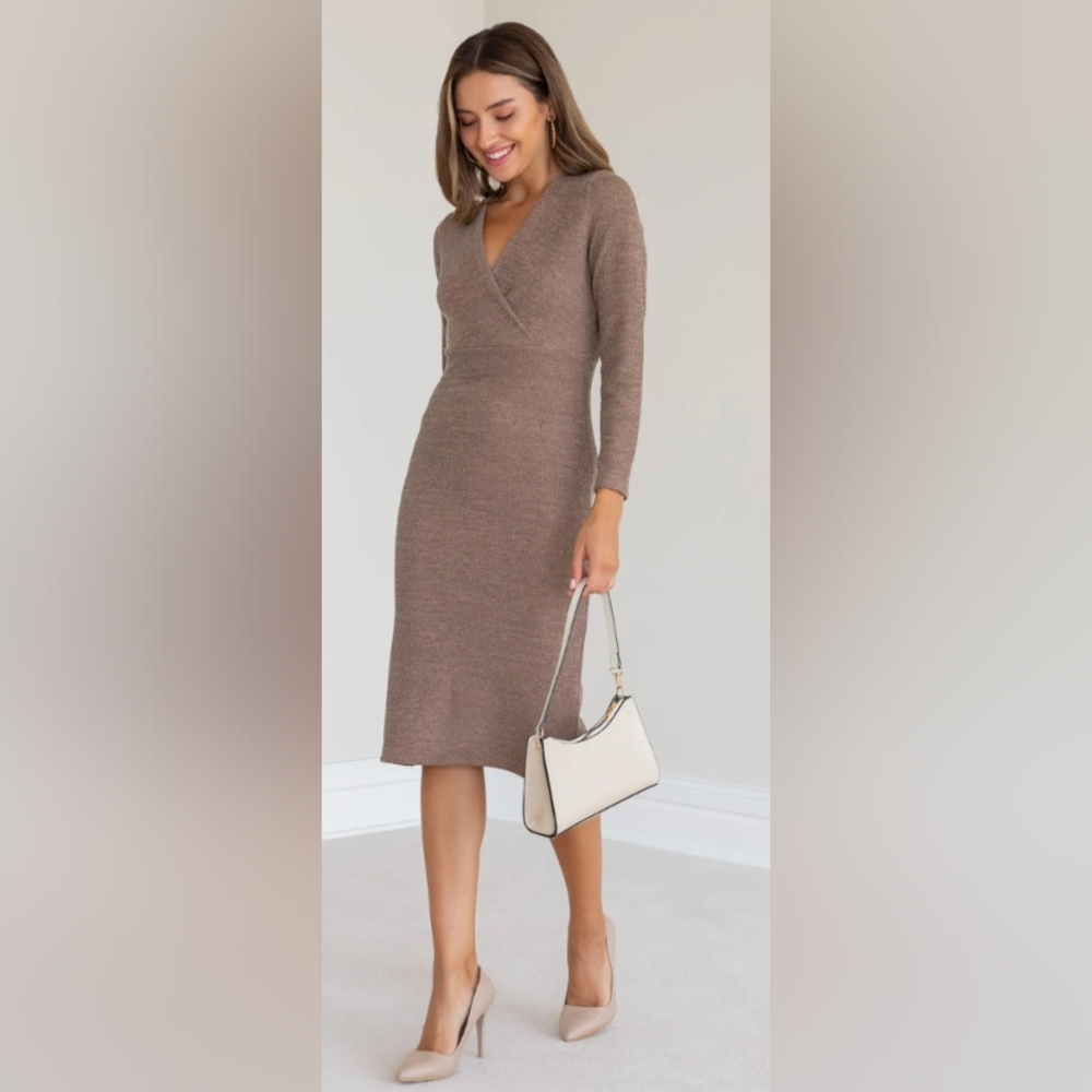 The Limited Tan Cowl Neck Sheath Dress for Work,Small